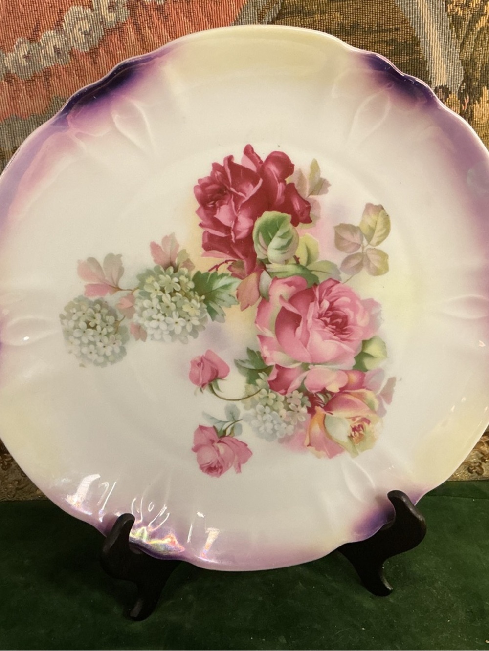 Floral Porcelain Decorative Plate with Pink Roses
